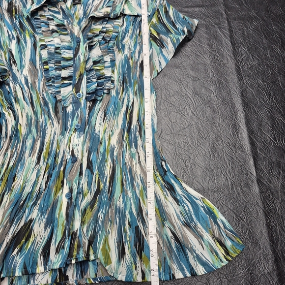 Blue Multi-Print Ruffled Button-Front Women's Top - Picture 5 of 7